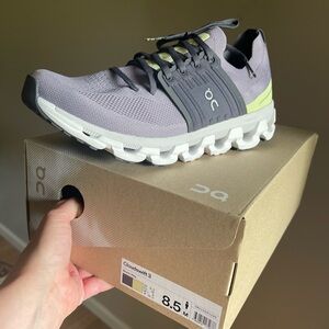 On Running Light Purple and Gray and Yellowish/Greenish accent Athletic Shoes